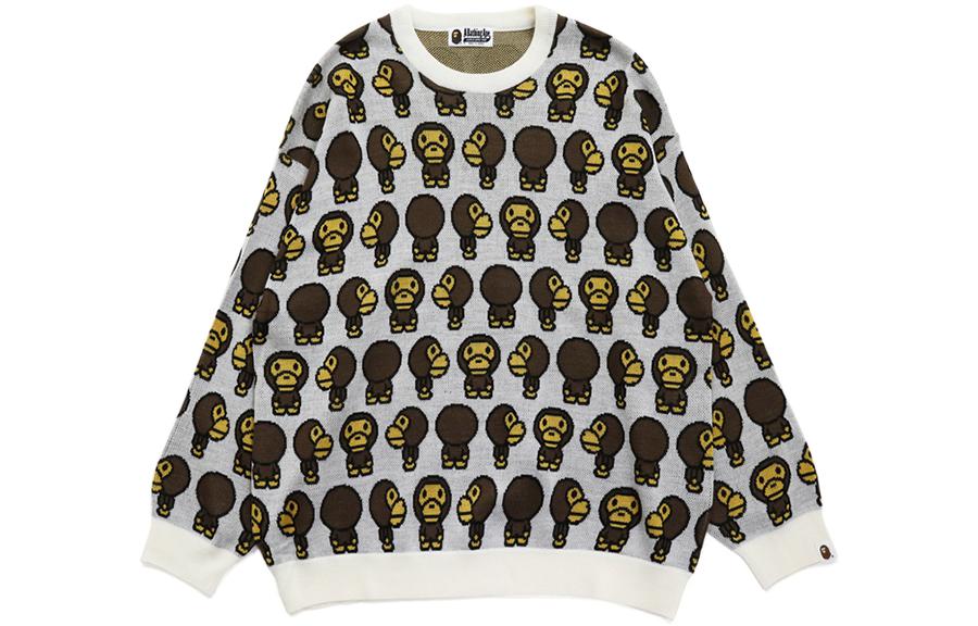 Order (W) Bape A BATHING APE 卡通提花針織羊毛毛衣 米色. 0ZXKNW220504H