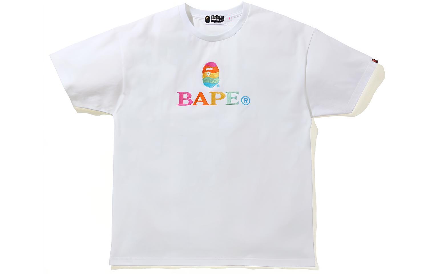 (Women) Bape A BATHING APE  Multicolor Logo Print Fitted Short Sleeve Tee. 1H30-209-504
