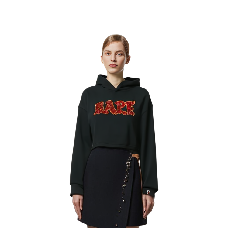 (Women) Bape A BATHING APE FW23  Hoodie with Rhinestone Letter Design. 0ZXSWW214003L 圖 4