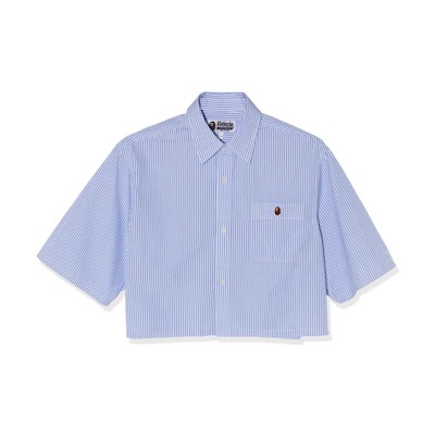 (Women) Bape A BATHING APE FW23 Striped Short Sleeve Shirt Blue. 0ZXSRW232001L