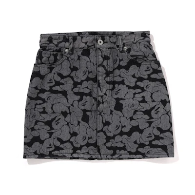 (Women) Bape A BATHING APE FW24 Camo Letter Print Denim Skirt Black 0ZXSKW254001N