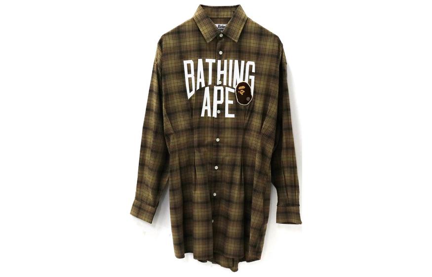 (Women) Bape A BATHING APE Plaid Logo Button-Up Long Sleeve Dress Women 0ZXDSW235502H