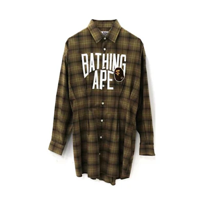 (Women) Bape A BATHING APE Plaid Logo Button-Up Long Sleeve Dress Women 0ZXDSW235502H