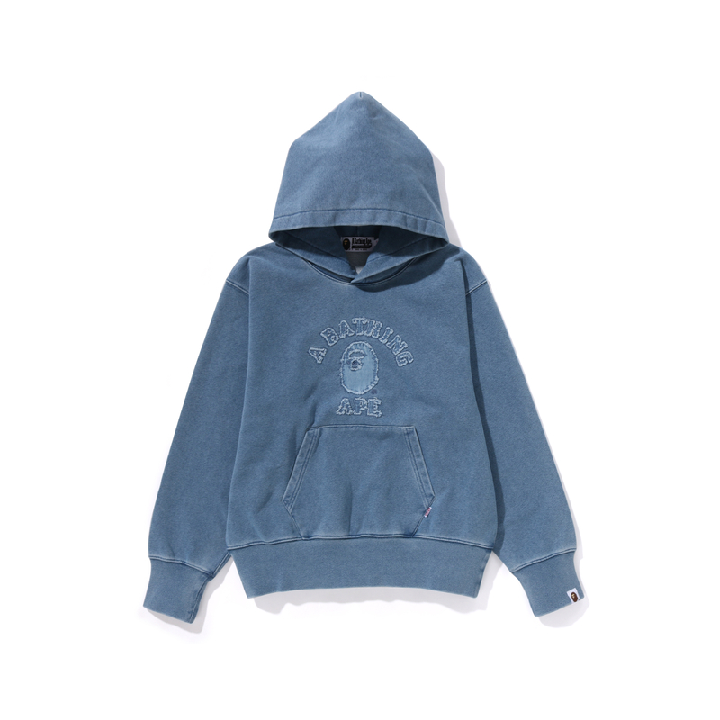 (Women) Bape A BATHING APE SS24  Vintage Indigo Distressed Ape Logo Hoodie. 0ZXSWW214002M
