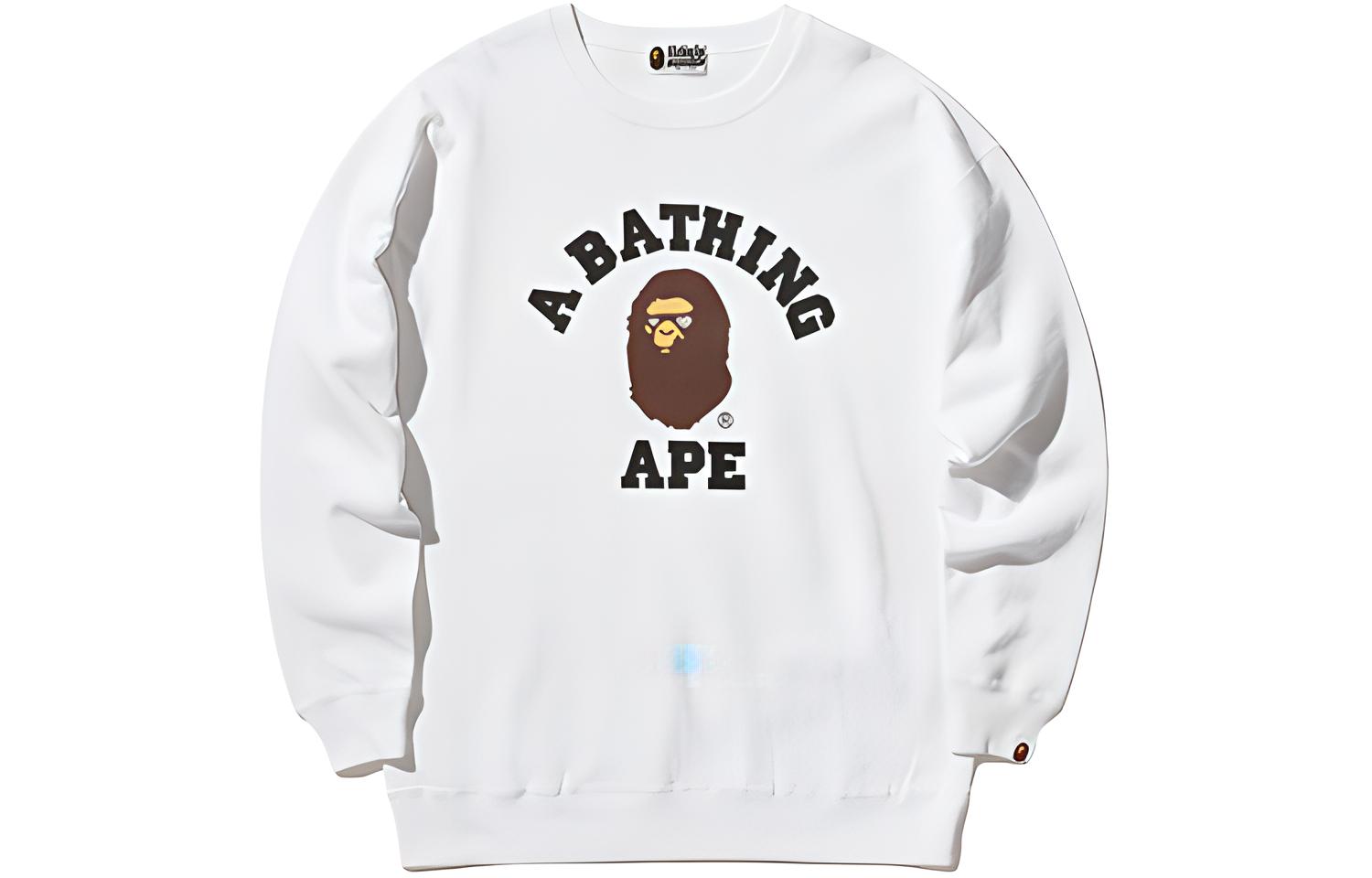 (Women) BAPE Ape Head Classic Logo Print Pullover Sweatshirt White 0ZXSWW213501C