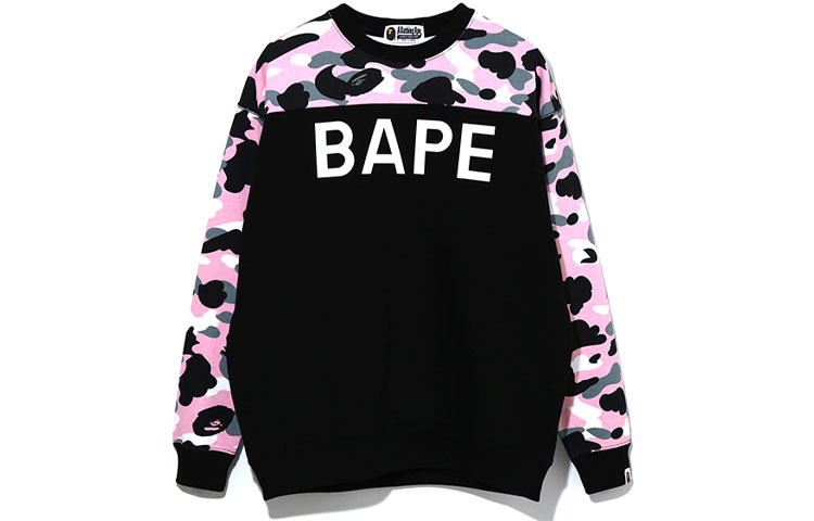 (Women) BAPE BAPE Camo Letter Print Patchwork Long Sleeve Casual Sweatshirt 0ZXSWW13503XD