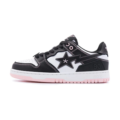 (W) BAPE BAPY A BATHING APE SK8 Low 'Leather Lace-Up Round-Toe Black White Pink'