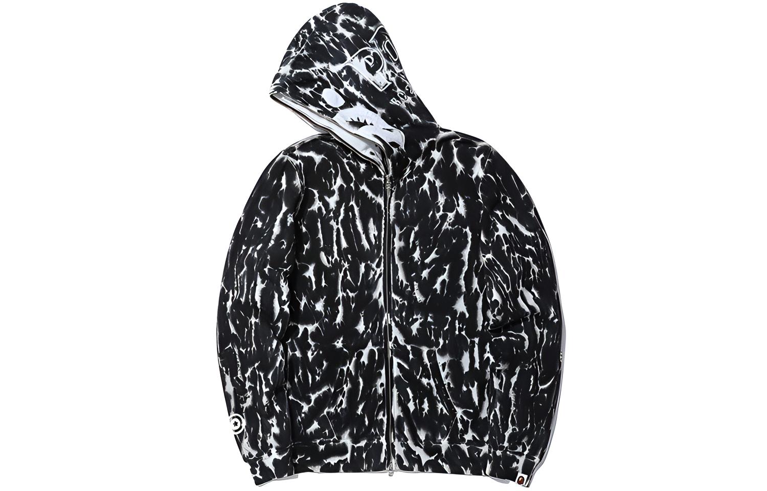 (Women) BAPE Black Tie-Dye Print Zip Hoodie Long-Sleeve Sweatshirt 0ZXSWW215019C