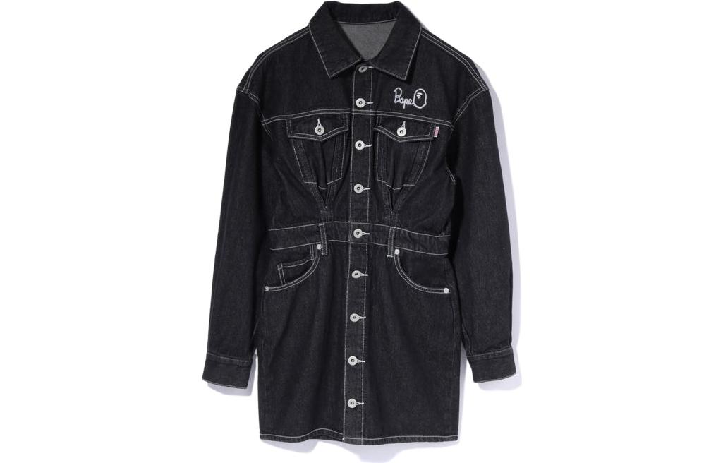 (Women) BAPE Color Stitch Champion Denim Logo Mid-Length Buttoned Jacket . 1I30-235-005