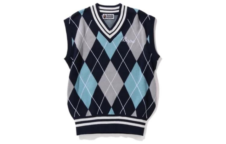 (Women) BAPE Embroidery Argyle Knit Vest Colorblock Diamond V-Neck Pullover Women. 1I30-220-002 圖 2