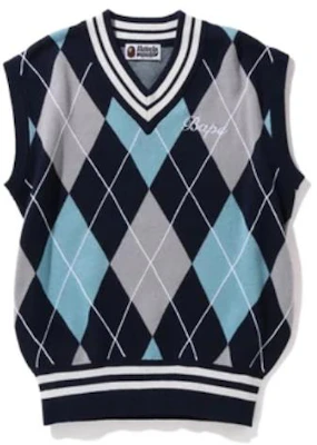 (Women) BAPE Embroidery Argyle Knit Vest Colorblock Diamond V-Neck Pullover Women. 1I30-220-002 Order (Women) BAPE Embroidery Argyle Knit Vest Colorblock Diamond V-Neck Pullover Women. 1I30-220-002