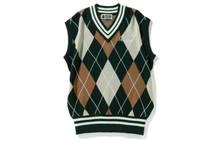 (Women) BAPE Embroidery Argyle Knit Vest Colorblock Diamond V-Neck Pullover Women. 1I30-220-002 圖 3