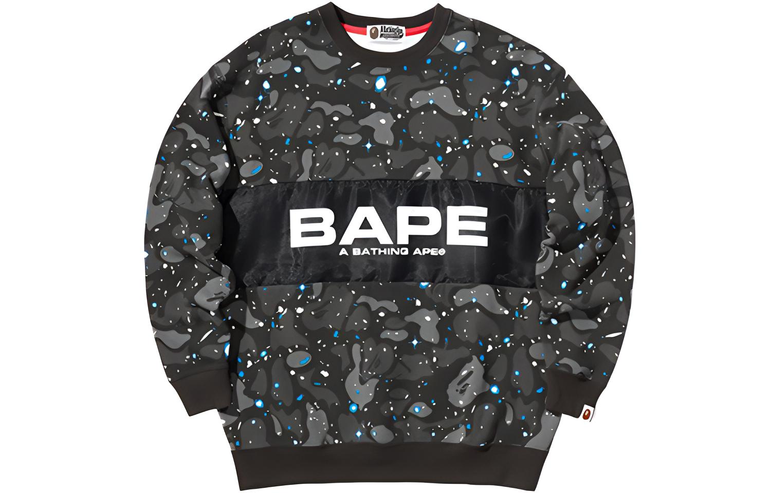 (Women) BAPE Galaxy Print Glitter Letter Logo Patchwork Long Sleeve Sweatshirt 0ZXSWW213504C