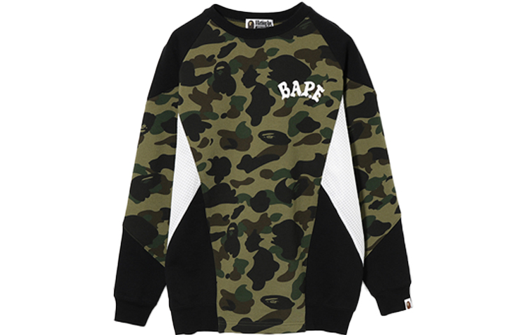 (Women) BAPE Green Camo Mesh Pullover Sweatshirt with Letter Print 0ZXSWW213505C