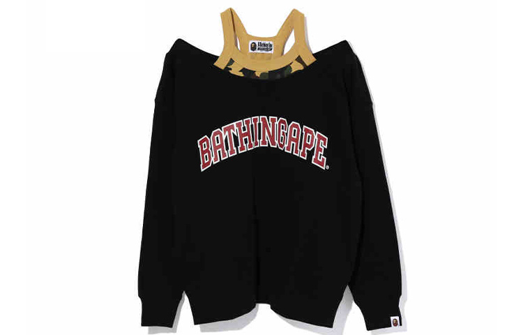 (Women) BAPE Letter Print Off-Shoulder Layered Sweatshirt 0ZXSWW213504E