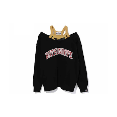 (Women) BAPE Letter Print Off-Shoulder Layered Sweatshirt 0ZXSWW213504E