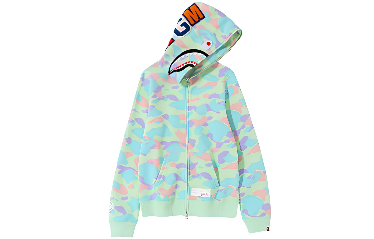 (Women) BAPE Shark Letter Patch Camo Hoodie - Green 0ZXSWW215510C