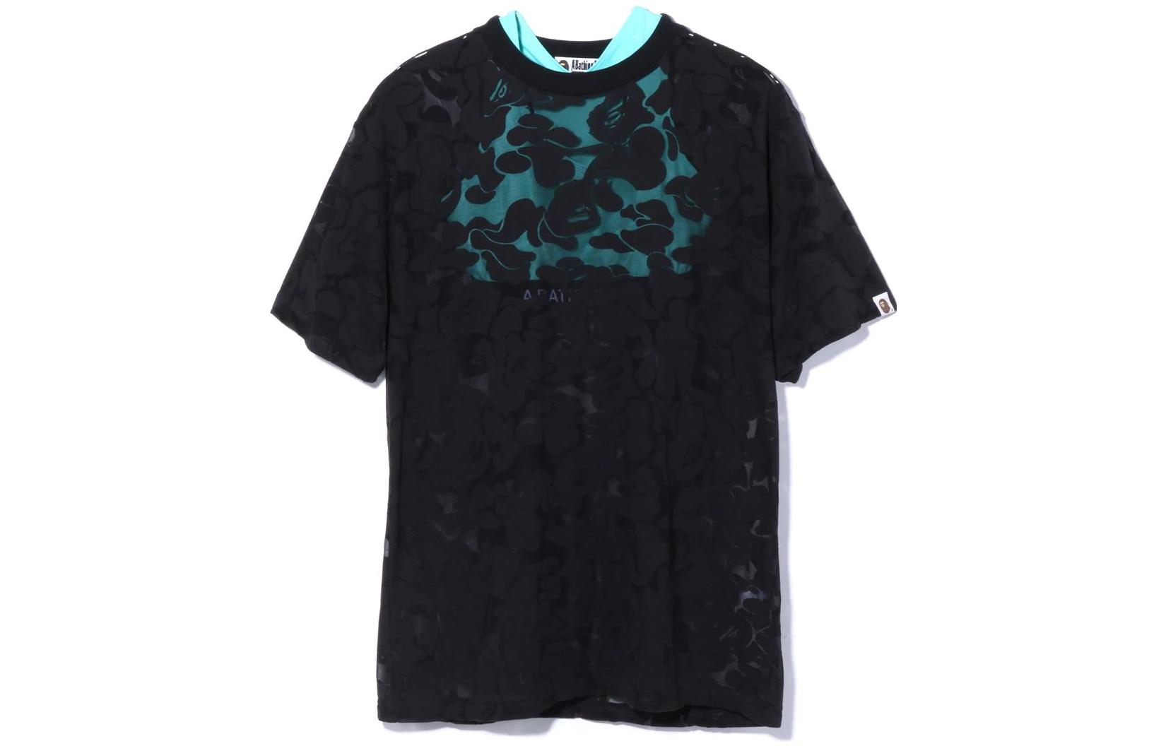(Women) BAPE Solid Camo Tee Onepiece Black  Lace Round Neck Two-Piece T-Shirt. 1I30-235-002