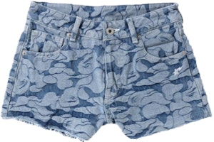 (Women) BAPE SS22 Blue Camo Denim Shorts with Star Embroidery. 0ZXSPW251001I (Women) BAPE SS22 Blue Camo Denim Shorts with Star Embroidery. 0ZXSPW251001I