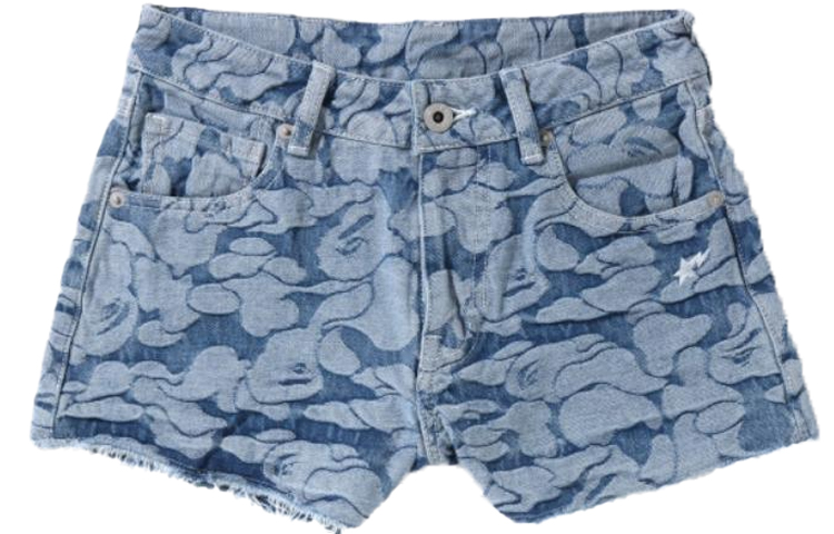 Order (W) BAPE SS22 藍色迷彩星星刺繡牛仔短褲。 0ZXSPW251001I