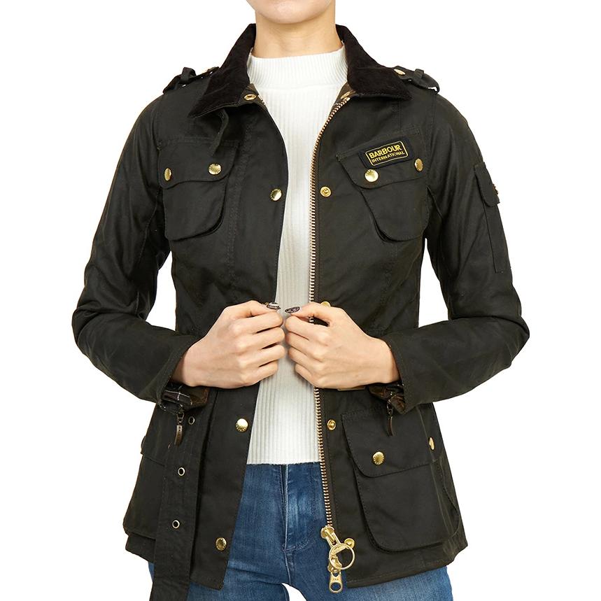 Shop (W) BARBOUR 黑色固体蜡质长袖翻领外套 LWX0003OL92