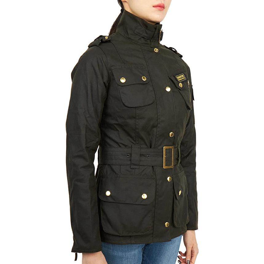 Sizing (W) BARBOUR 黑色固体蜡质长袖翻领外套 LWX0003OL92