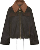 (Women) Barbour Olive Wax Jacket with Contrast Collar and Zipper. LWX1400O-L99 (Women) Barbour Olive Wax Jacket with Contrast Collar and Zipper. LWX1400O-L99