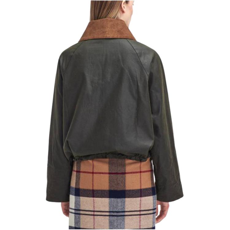 Shop (W) Barbour Jaket Olive Wax dengan Kerah Kontras dan Resleting. LWX1400O-L99