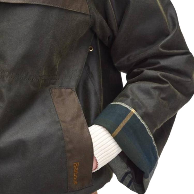 Details for (W) Barbour Jaket Olive Wax dengan Kerah Kontras dan Resleting. LWX1400O-L99