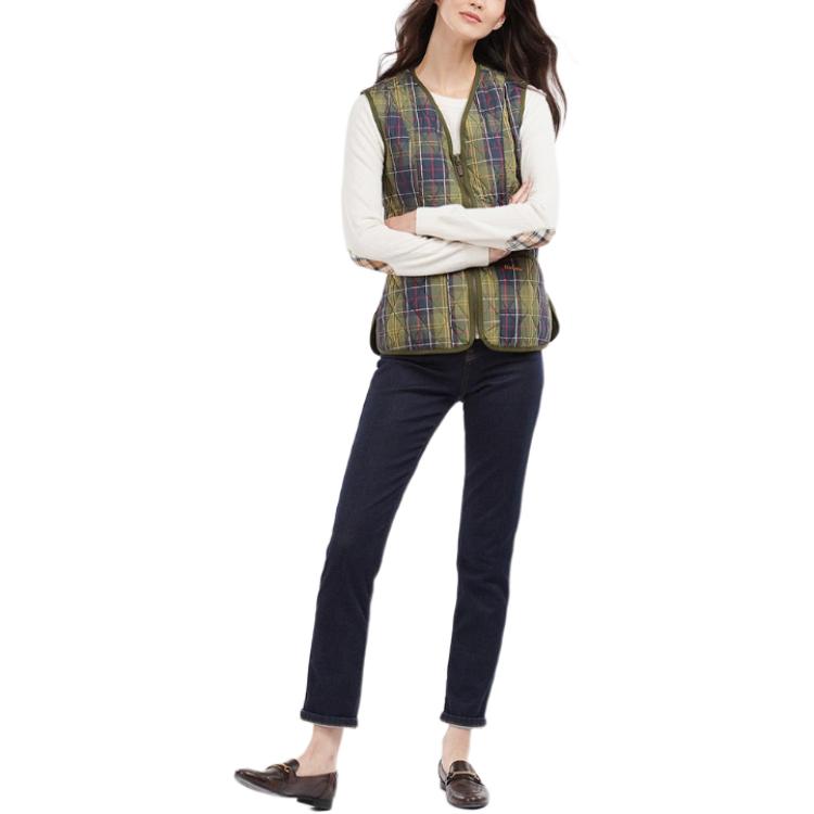 Lookbook (W) 巴伯尔修身格纹V领拉链无袖马甲多色 LLI0004TN11