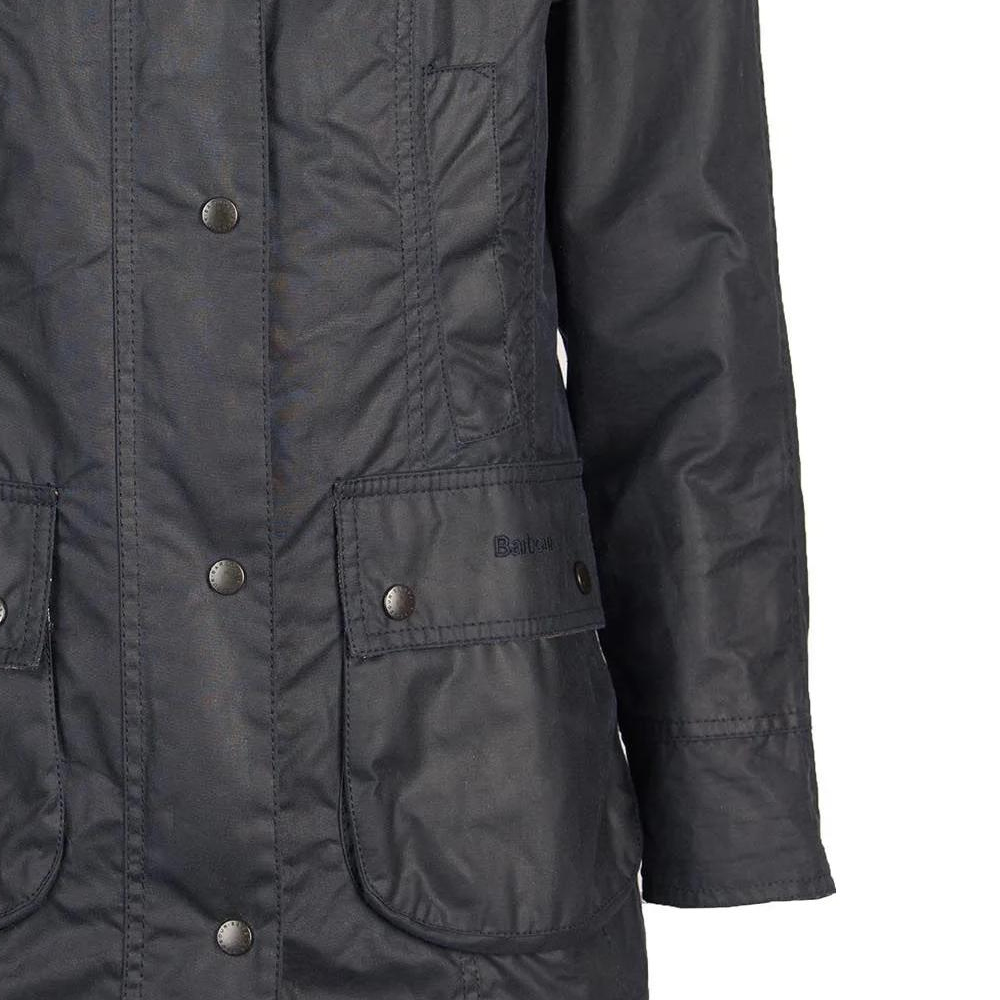 Sizing (W) BARBOUR Beadnell Waxed Jacket Biru Navy Lengan Panjang LWX0667NY91