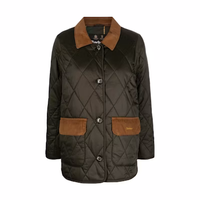(Women) BARBOUR Bragar Quilted Patchwork Long Sleeve Cotton Jacket Army Green. LQU1497SG71