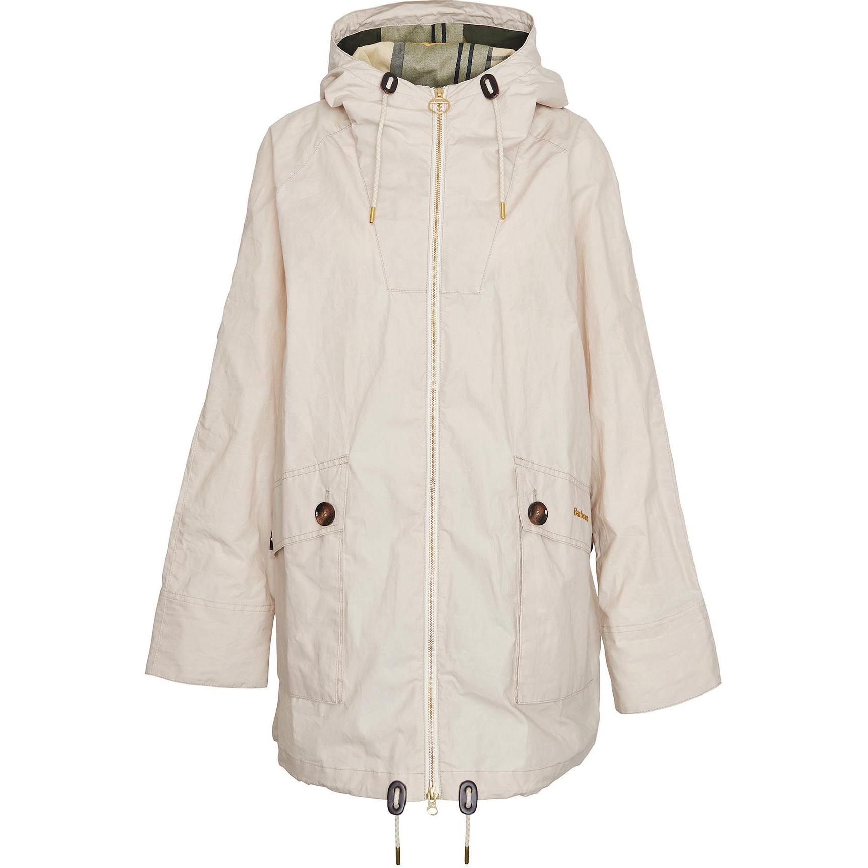 (Women) Barbour Keldy Beige Showerproof Parka Jacket with Hood and Zipper Pockets LSP0151ST51