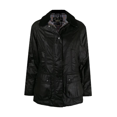 (Women) BARBOUR SS23 Black Waxed Cotton Single-Breasted Jacket. LWX0667BK11