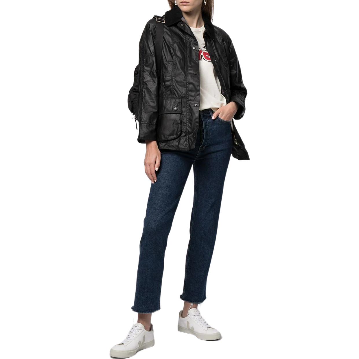 Lookbook (W) BARBOUR SS23 Jaket Hitam Waxed Cotton Single-Breasted. LWX0667BK11