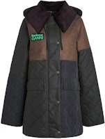 (Women) BARBOUR x GANNI SS24 Quilted Wax Jacket Green Colorblock Hooded Coat LWX1385OL51 (Women) BARBOUR x GANNI SS24 Quilted Wax Jacket Green Colorblock Hooded Coat LWX1385OL51