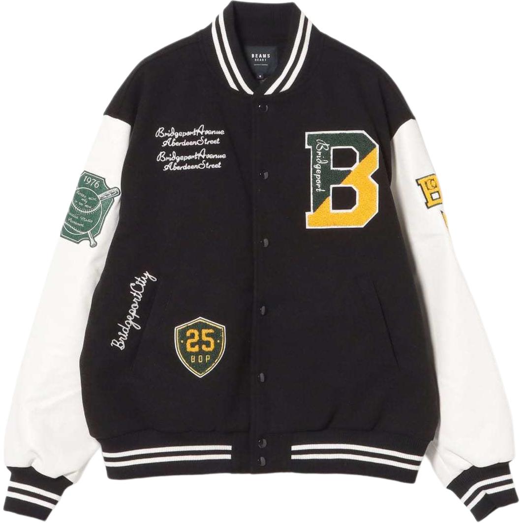 Beams Heart Striped Embroidered Letter Long Sleeve Baseball Jacket 42-18-0118-639