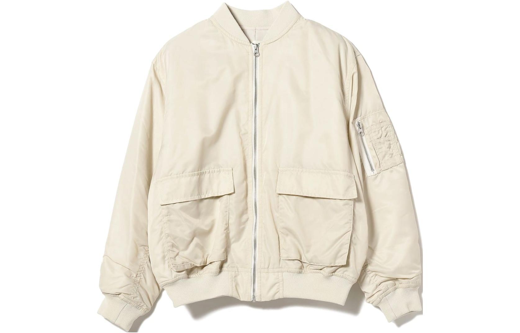(Women) Beams Ribbed Zip-Up Baseball Jacket Cream White 6118026397005
