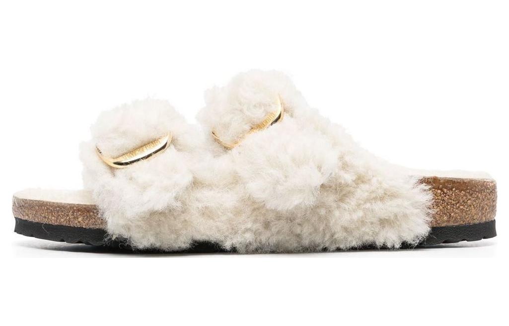 (W) Birkenstock 'Shearling CMFT Warmth Thick Sole Fashion Sandal Beige'