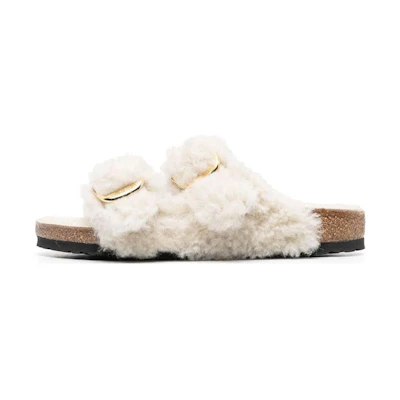 (W) Birkenstock 'Shearling CMFT Warmth Thick Sole Fashion Sandal Beige'