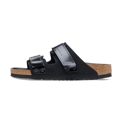 (W) Birkenstock Arizona 'Black Leather Magic Tape'