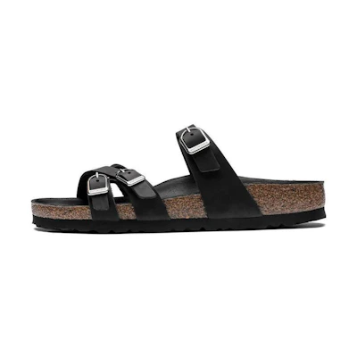 (W) Birkenstock Arizona 'Black Metallic Triple Buckle'