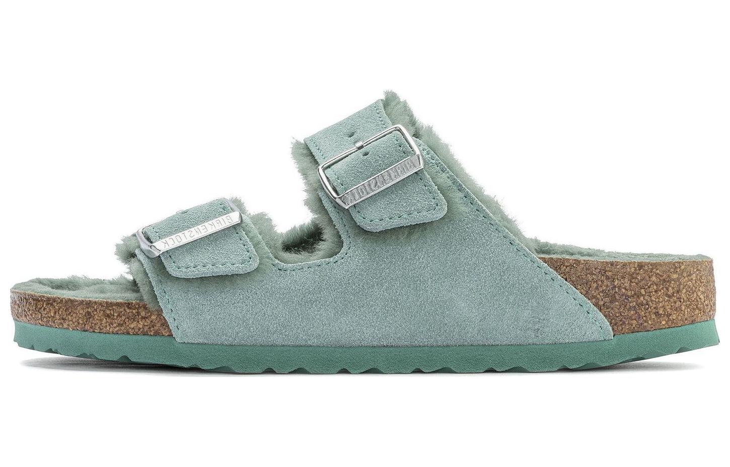 (W) Birkenstock Arizona 'Light Green Plush'