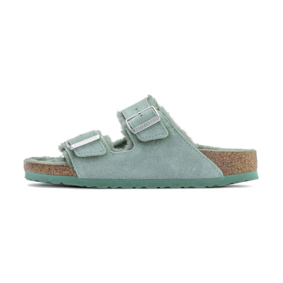 (W) Birkenstock Arizona 'Light Green Plush'