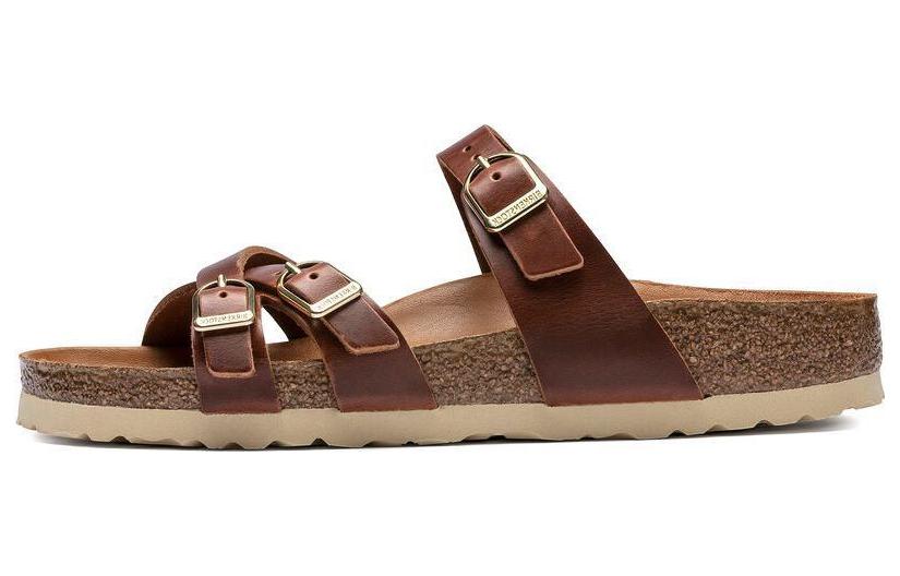 (Women) Birkenstock Arizona 'Metallic Triple Buckle Soft Footbed Narrow Brown' 1017568