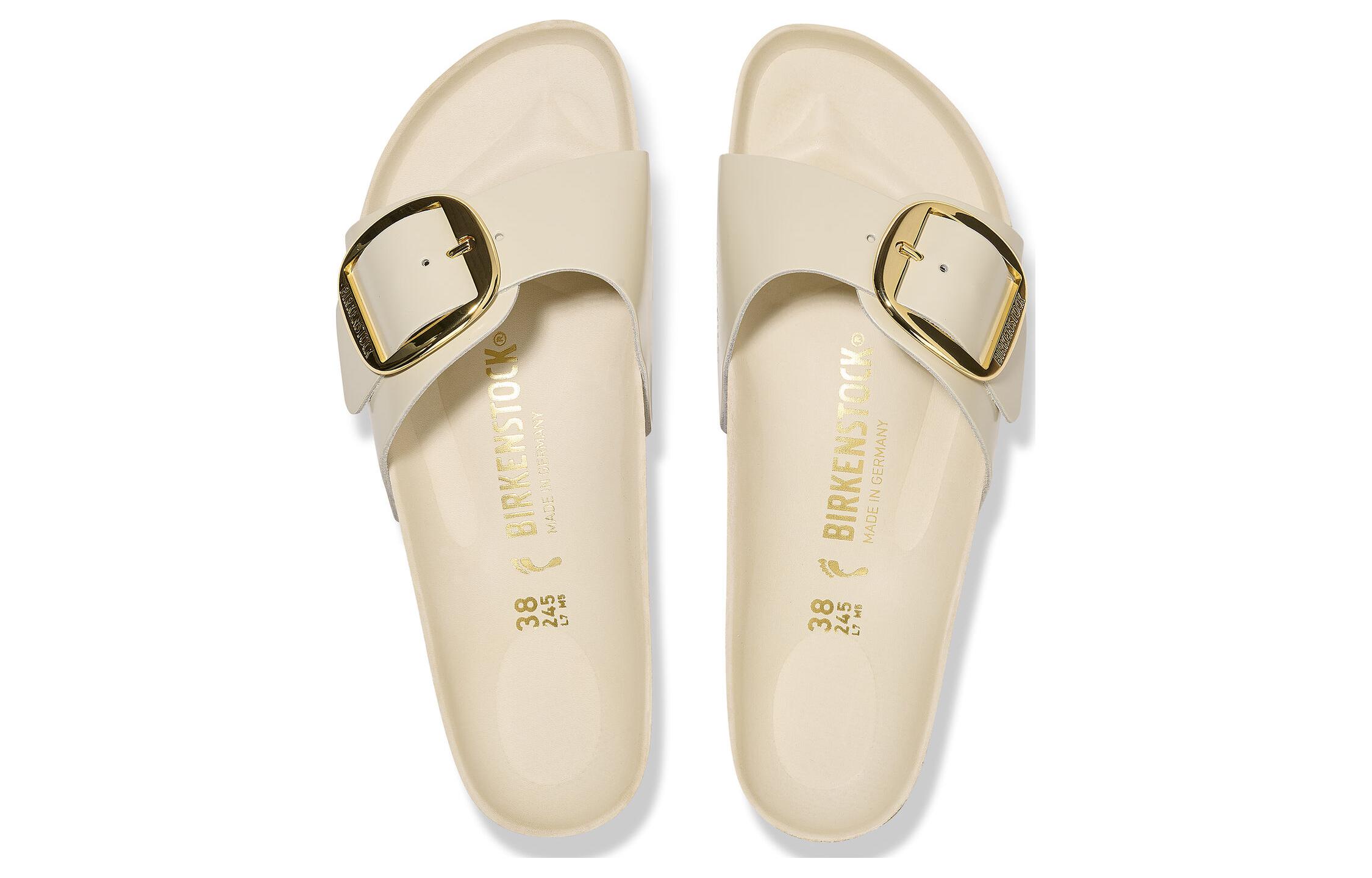 Shop (W) Birkenstock Arizona 'Narrow Fit Cream Leather' Kulit Krim Sempit 1025298