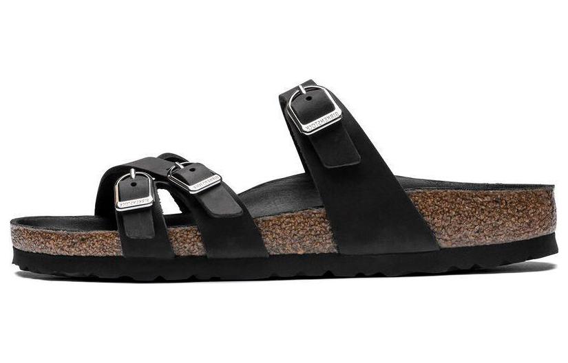 (W) Birkenstock Arizona 'Narrow Fit Metallic Triple Buckle Black'