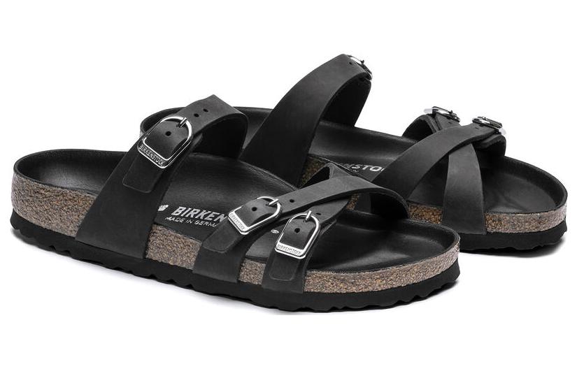 (W) Birkenstock Arizona 'Narrow Fit Metallic Triple Buckle Black' 圖 3