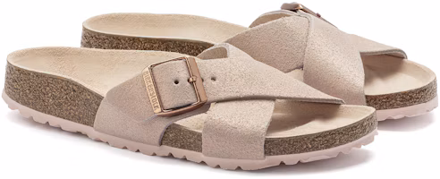 Lookbook Birkenstock 絨面舒適通勤平底百搭搭扣一字拖鞋 女款 粉色 常規版