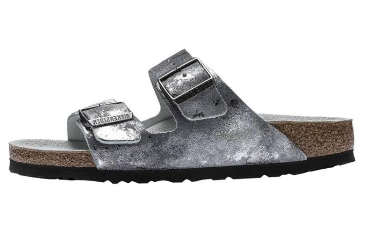 (Women) Birkenstock Arizona 'Silver Velvet Leather' 1017414